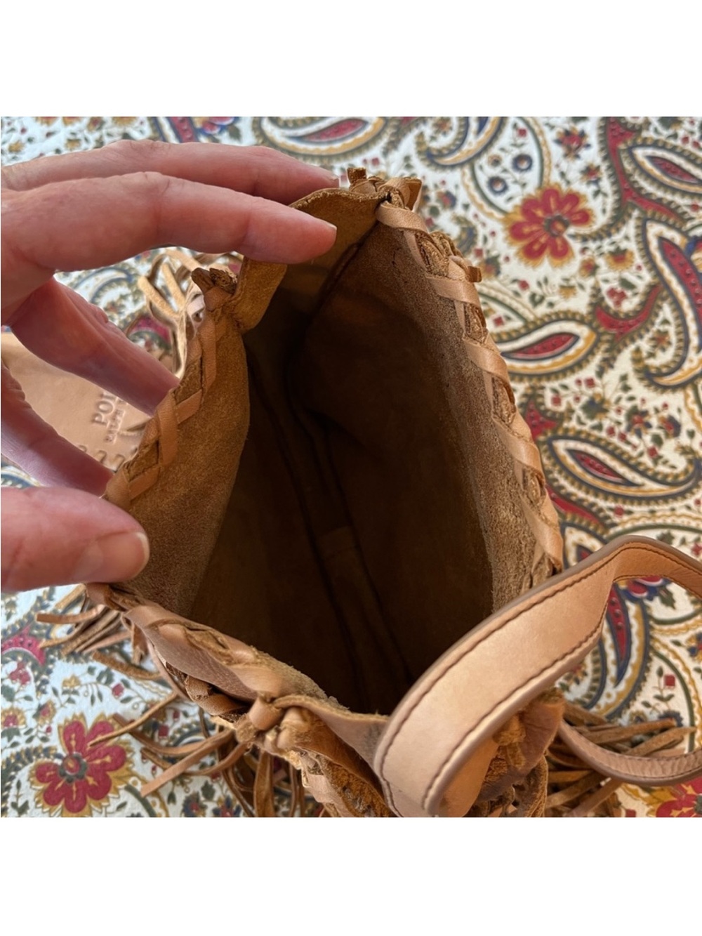 Polo by Ralph Lauren Tan 100% Leather Fringe Crossbody Bag - Picture 6 of 10